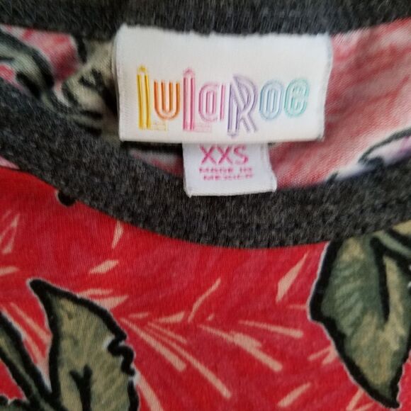 Lularoe XXS top. Red with purple flowers. 3/4 grey sleeves. - Picture 3 of 5